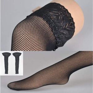 Black thigh high lace and fishnet stockings